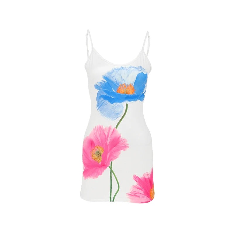 Mini Vestido Blanco Estampado con Tiritas y Espalda Abierta