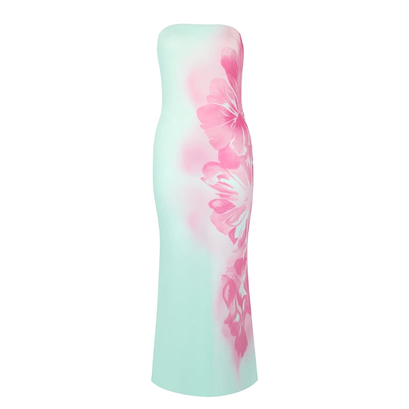 Vestido Largo Estampado Slim con Espalda Descubierta