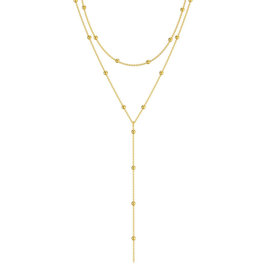 Collar Lariat Doble Capa con Baño Dorado