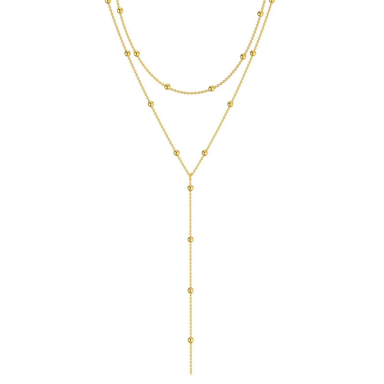 Collar Lariat Doble Capa con Baño Dorado